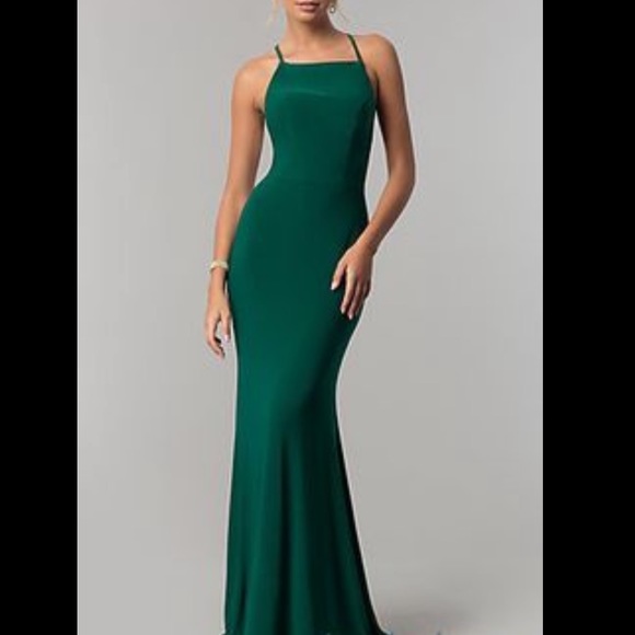 Alyce Paris Dresses & Skirts - Square-Neck Emerald Green Open-Back Evening Gown
